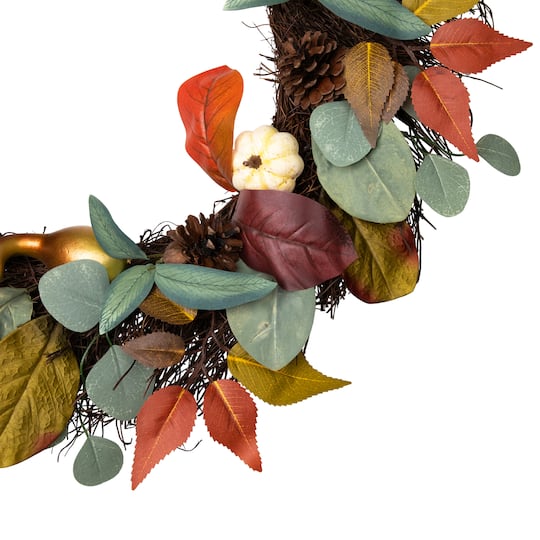 24" Pumpkin, Pinecone & Gourd Grapevine Thanksgiving Wreath